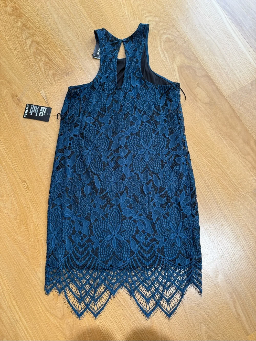 Express Dark Blue Lace Halter Dress